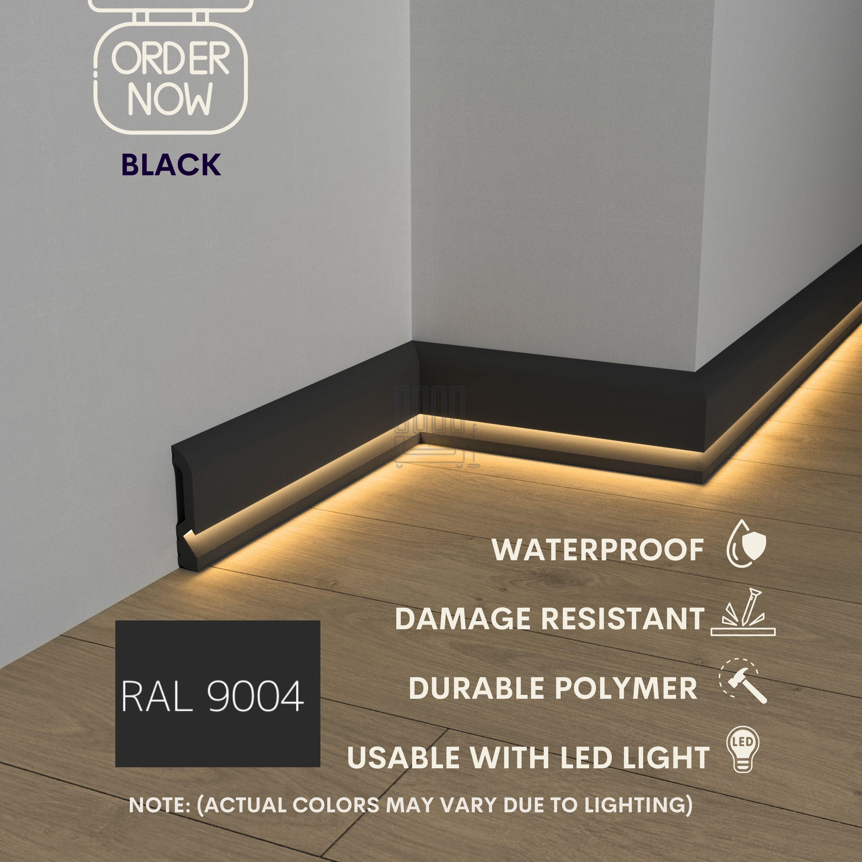 LED Baseboard Molding,modern Polymer Black/grey/white, 7ft - Etsy