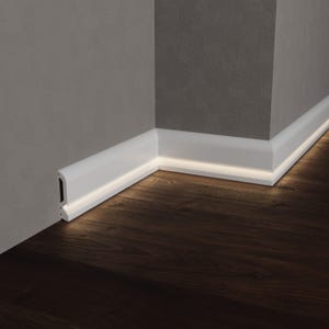 4&#39;&#39; LED Baseboard Molding, White Skirting Boards Durable Waterproof Polimer Floor Moulding, Wall Accent Trim Design Each is W7&#39;/240cm
