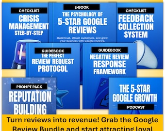 Google レビュー成長ツールキット: 電子書籍、ガイド、プロンプト、ポッドキャスト (デジタルダウンロード)
