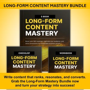 Pakiet mistrzowskiego opanowania treści w długiej formie: e-book, zeszyt ćwiczeń i lista kontrolna do marketingu treści SEO