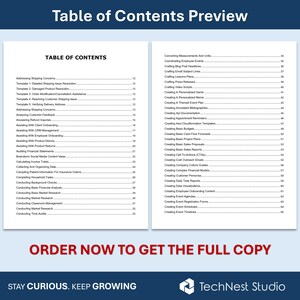 May include: A digital document preview with a blue header, titled "Table of Contents Preview." The table lists various topics, including shipping concerns, customer feedback, and financial statements. The bottom of the image has the text "Order Now to Get the Full Copy."