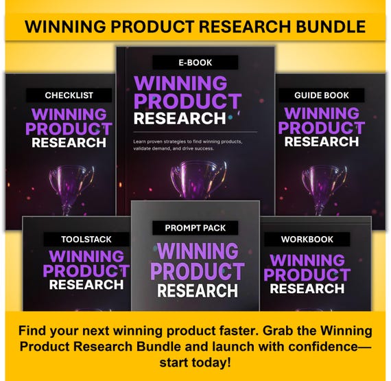 Winning Product Research Bundle for Entrepreneurs – E-Book, Guide Books, Checklists, Prompts, Tools and Workbook