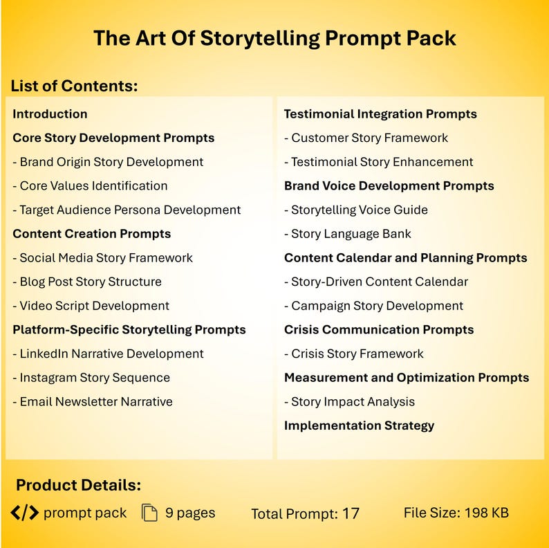 The Art of Storytelling Prompt Pack – 9‑page Ai‑powered PDF for ...