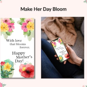 Personalize e compartilhe o amor: cartão florido para o Dia das Mães, modelo digital floral, download editável