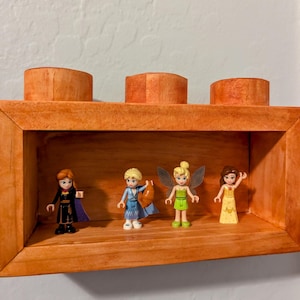 Handmade Playful Wooden Toy Bricks Minifigure Display Wall Shelf  Unique Wall Decor - 2 Sizes to choose from