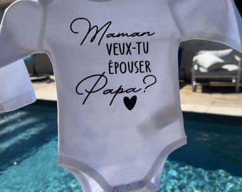 Wedding Announcement Bodysuit – “Mommy, will you marry Daddy?” Original baby bodysuit, surprise marriage proposal, romantic gift idea