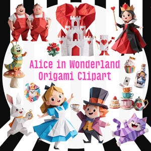 Alice au pays des merveilles Clipart Origami | Illustration PNG pour enfants, faire-part de fête d'anniversaire, fille mignonne, autocollant de livre de contes, décoration de chambre d'enfant, impression