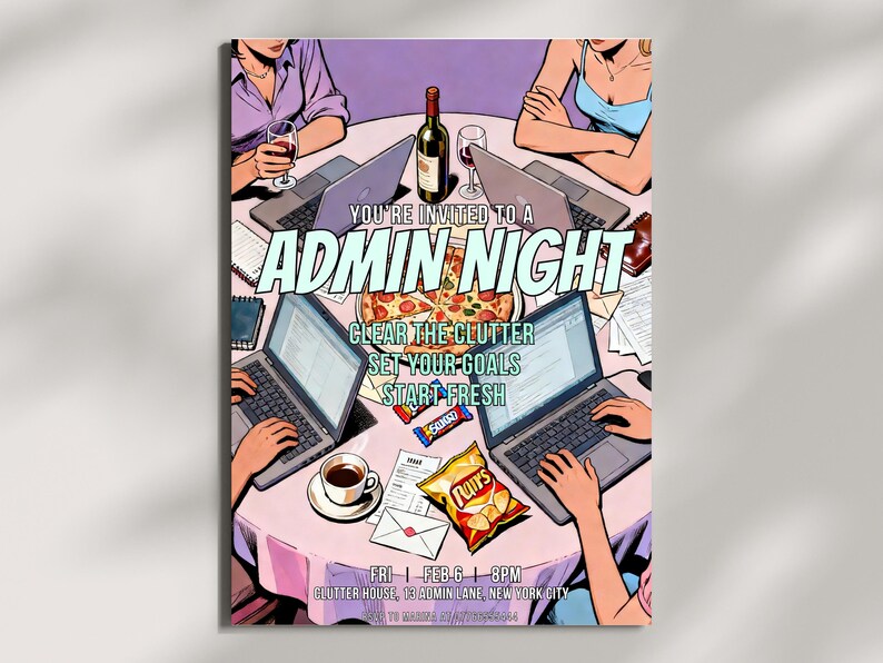 Editable Admin Night Invitation Template, Cozy Productivity Friends ...