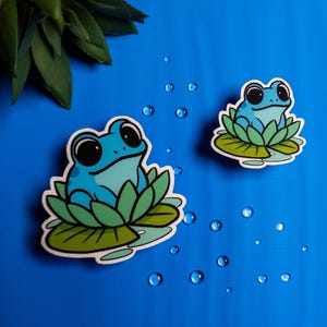 Frosch-Vinyl-Aufkleber | Pastell Seerosenblatt Aufkleber | Kawaii Tier Aufkleber | Wasserfester Aufkleber für Laptop oder Planer | Frosch-Liebhaber-Geschenk