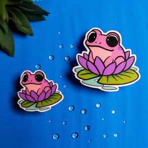 Frosch-Vinyl-Aufkleber | Pastell Seerosenblatt Aufkleber | Kawaii Tier Aufkleber | Wasserfester Aufkleber für Laptop oder Planer | Frosch-Liebhaber-Geschenk