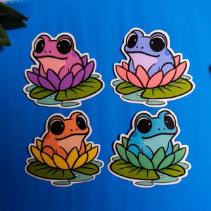 Leuke vinylstickers kikker kikker | Sticker pastelkleurige lelieblad kikker | Kawaii dierensticker | Waterbestendige laptop- of plannersticker