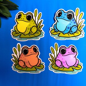 Set di adesivi "Rospo su ninfea" / Adesivo in vinile con simpatici animali della natura / Adesivo impermeabile con animali / Decorazione per laptop o diario Cottagecore
