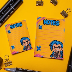 Jinx Notepad | Arcane Stationery | League of Legends Fan Art | Cute Gamer Gift | Tear-Off Journal Pad | Fan Art Anime