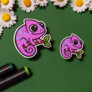 Cute Chameleon Vinyl Stickers | Glossy Laminated Finish | Water Resistant Decor for Laptop Bottle and Planner | Fun Jungle Animal Gift Idea