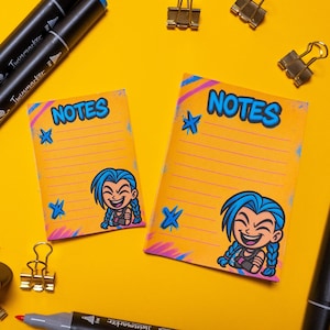 Jinx Notepad | Arcane Stationery | League of Legends Fan Art | Cute Gamer Gift | Tear-Off Journal Pad | Fan Art Anime