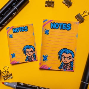 Jinx Notepad | Arcane Stationery | League of Legends Fan Art | Cute Gamer Gift | Tear-Off Journal Pad | Fan Art Anime