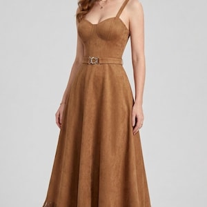 fitted lace wedding dress Way Back In Faux Suede Mini Dress Brown