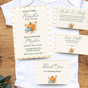 Fall Pumpkin Baby Shower Invitation Bundle: Editable Canva Template (Digital Download)