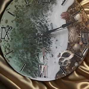 Ocean Pebbles Wave Resin Clock, Nautical Quartz Clock, Unique Resin Clock, Tropical Clock