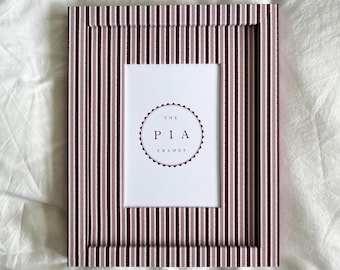 Pink & Burgundy Stripe Frame – Hand-Wrapped Picture Frame – Playful Statement Decor