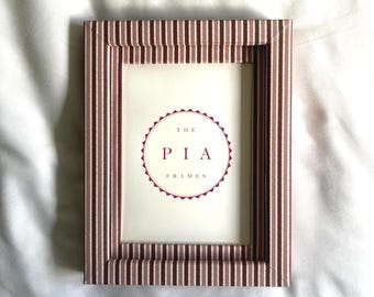 Pink & Burgundy Stripe Frame – Hand-Wrapped Picture Frame – Playful Statement Decor