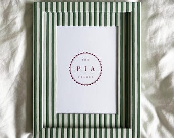 Green Stripe Fabric Frame – Hand-Wrapped Picture Frame – Fresh Country House Style Decor