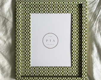 Green Checkered Fabric Frame – Hand-Wrapped Picture Frame – Playful & Modern Wall Decor