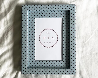 Hand-Wrapped Polka Dot Picture Frame: Blue & Burgundy Vintage Decor