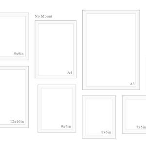 May include: A collection of white picture frames in various sizes, including 9x9in, 12x10in, 9x7in, 8x6in, 7x5in, and 6x4in. One frame is labeled "No Mount" and another "A4". An A3 frame is also present.