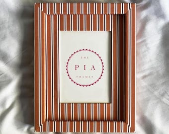 Hand-Wrapped Orange & Burgundy Stripe Picture Frame: Bold Gallery Wall Decor