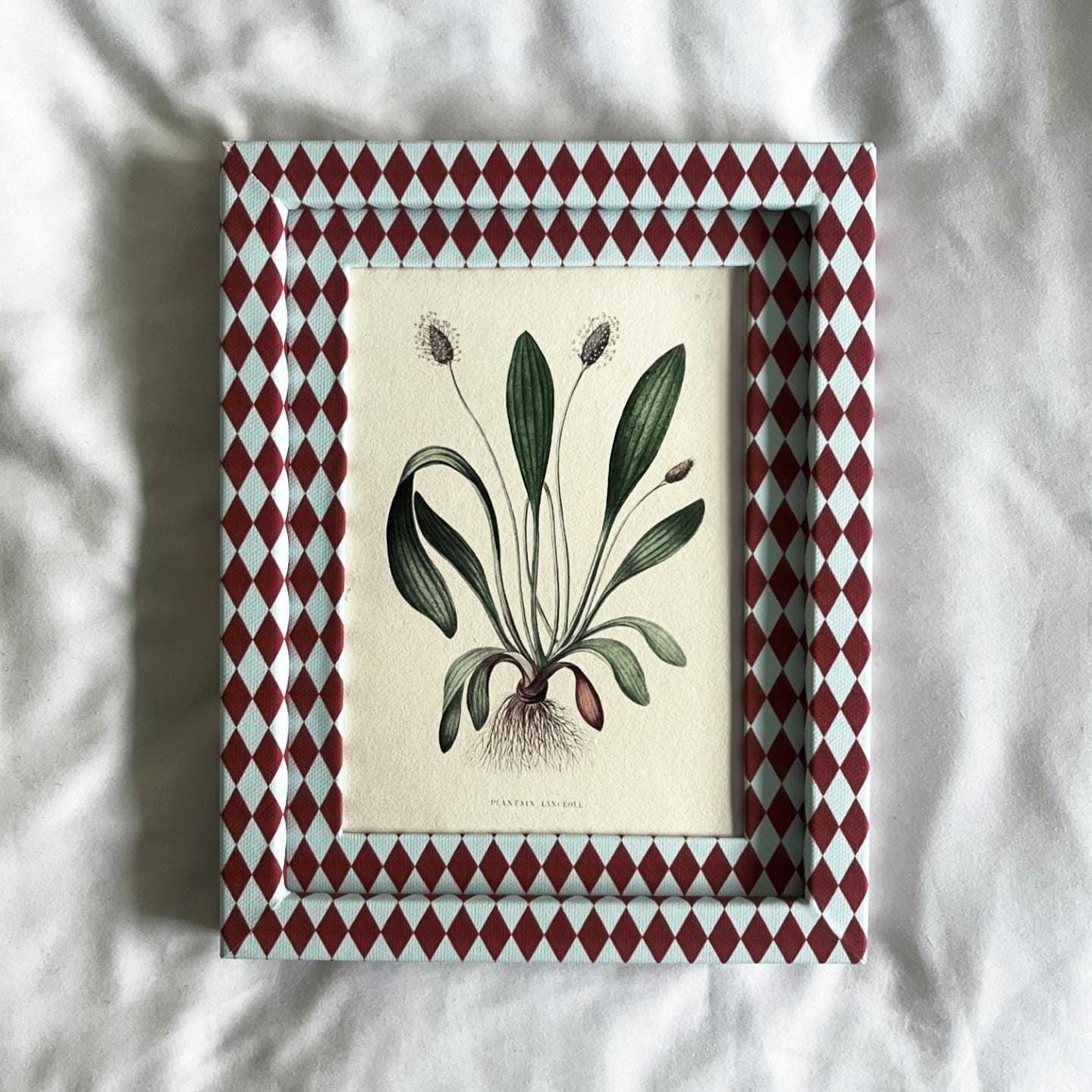Wildflower Botanical Art Print – Framed Meadow Flower Wall Art – 10x8in Burgundy & Blue Harlequin Frame