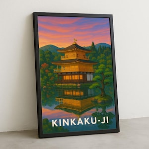 Kinkaku-ji Japan Poster, Kyoto Temple Wall Art, Golden Pavilion Print, Japanese Studio Ghibli Poster, Kyoto Poster, Kyoto Print, Japan Art