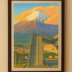 Mount Fuji Poster, Japan Mt. Fuji Print, Mt Fuji Studio Ghibli Wall Art, Japanese Photo Art, Dorm Room Decor, Japan Travel Art Photo