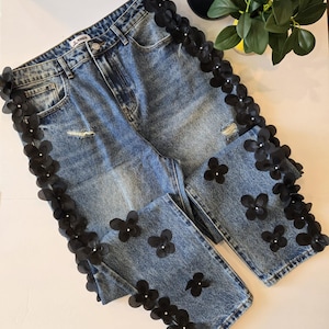Decorative Patchwork Jeans | Upcycled Vintage Denim | Artistic Boho Pants