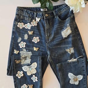 Vaqueros con mariposas / Vaqueros elegantes con adornos para mujer