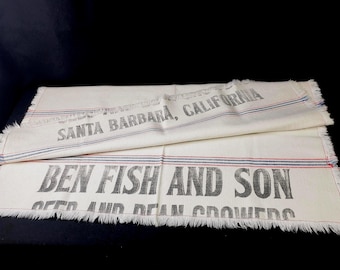 Tela vintage para sacos de harina y semillas para piensos ~Ben Fish and Son Santa Barbara~ rayas 31"x38"