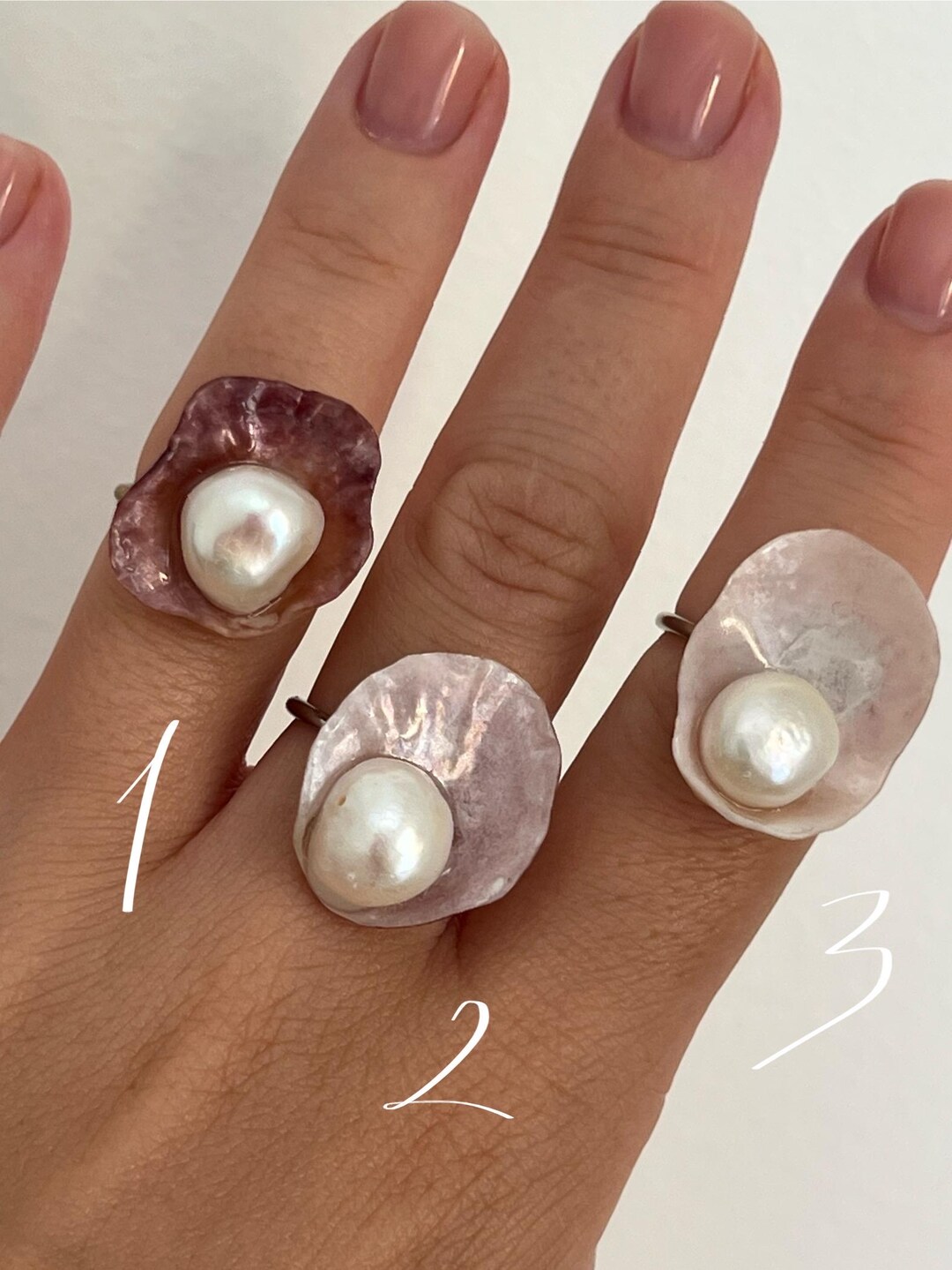 Dainty Everyday Natural Pearl Shell Ring, Adjustable Statement Ring ...