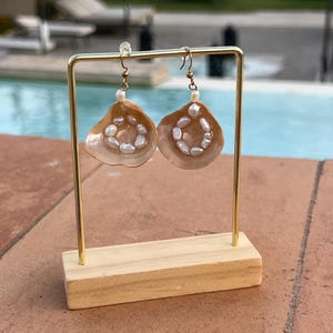 Anomia Shell & Baroque Pearl Earrings: Coastal Chic Dangle Jewelry