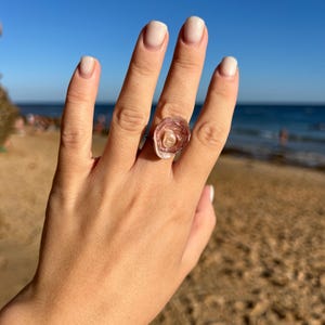 Handmade Genuine Purple Seashell Ring: Adjustable, Natural Pearl Statement Jewelry