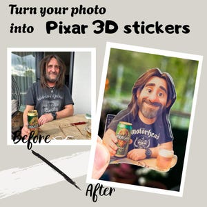 Adesivo personalizzato stile Pixar, adesivo epossidico personalizzato, adesivo fotografico cartoon, decalcomania in vinile 3D,