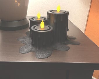 3D Printed Tealight Candle Holder: Modern Black PLA Decor