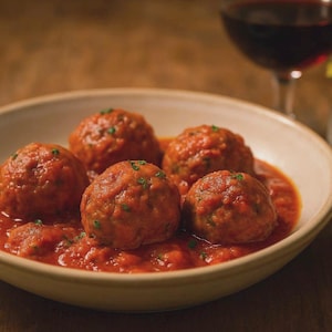 RECEITA ITALIANA AUTÊNTICA: Polpette Napoletane, almôndegas napolitanas ao estilo do sul da Itália. Cartão de receita para impressão instantânea com download digital.