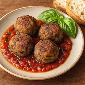 AUTÉNTICA RECETA ITALIANA: Polpette di Melanzane, Albóndigas de berenjena, Sicilia, Calabria, Sur de Italia, Tarjeta digital imprimible