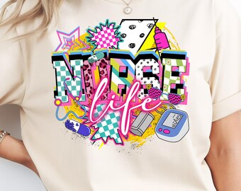 Retro Nurse PNG, Nurse Life png, Colorful Nurse Shirt Design, Nurse Gift png, Nursing Sublimation png, RN CNA png, Healthcare Worker Design