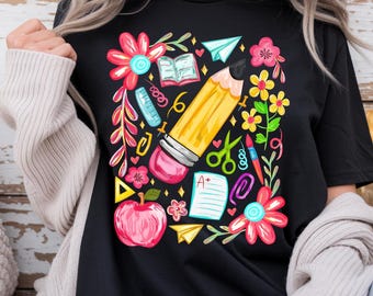 Floral Teacher Pencil PNG, Teacher Gift PNG, Back To School Shirt Design, Teacher Appreciation PNG, Sublimation Design, Instant Download