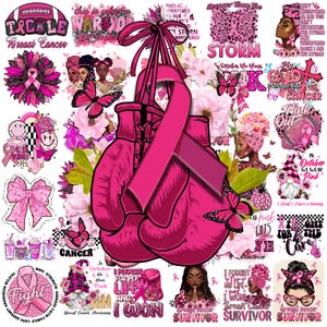 35 Files Breast Cancer Awareness PNG Bundle | Sublimation Designs | Warrior Survivor Pink Ribbon Clipart