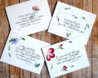 Set of (8) Scripture Notecards - Hand-lettered and painted