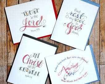 Set of 8 Scripture Notecards, Hand-lettered and painted