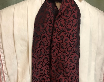 Corbata estilo Ascot o Stock - corbata de tapiz burdeos y negro - Guerra Civil, recreación histórica - corbata antigua, clásica, histórica, victoriana