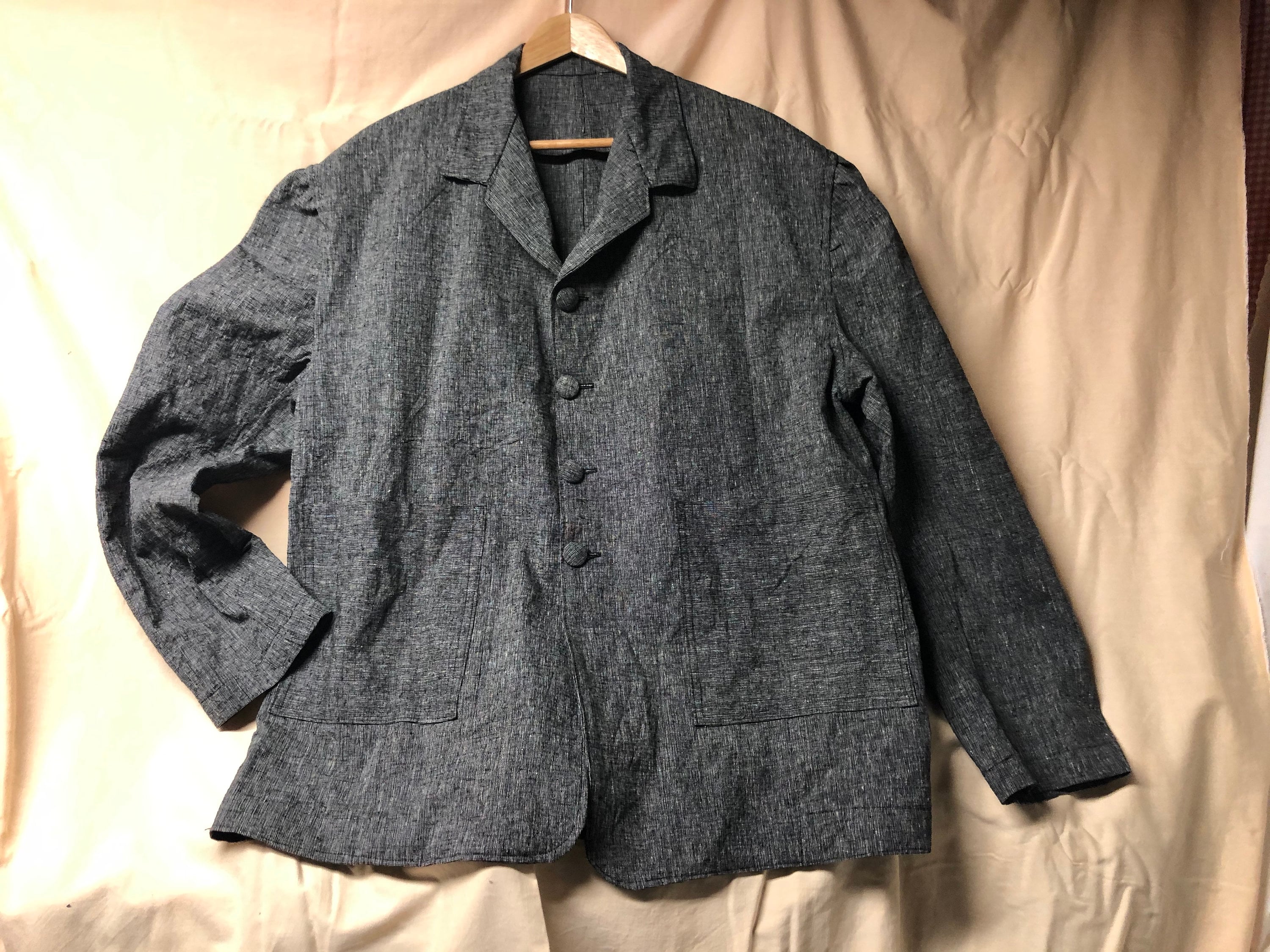 Size 42 Civilian Sack Coat black & white cotton/linen | Etsy